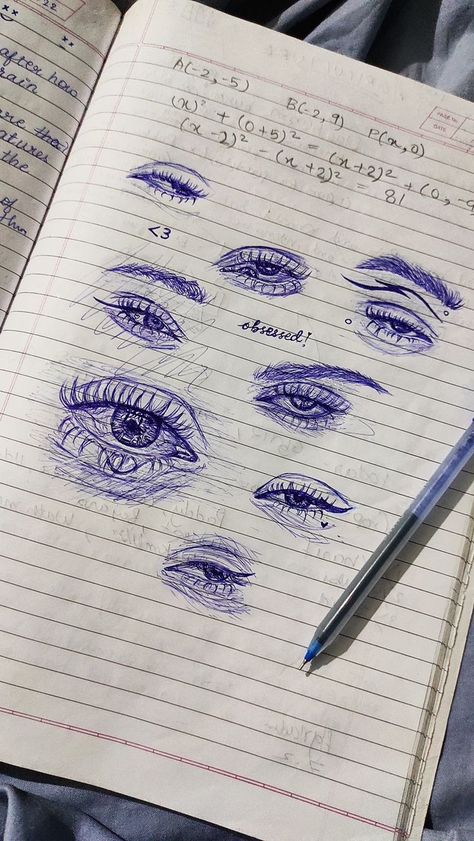 Blue Pen Eye Drawing, Quick Eye Sketch, Pen Sketch Doodles, Ballpoint Pen Eye Drawing, Drawing Eyes With Pen, Easy Sketches With Pen, Ballpen Sketch Easy, Pen Art Doodle Easy, Pen Art Work Easy