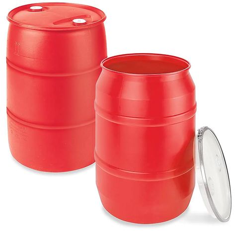 Red Plastic Drums, Red Plastic Barrels in Stock - ULINE Plastic Drums, Emergency Water, 55 Gallon, Packaging Display, Ponds Backyard, Tv Antenna, Water Storage, Plastic Cup, Ponds