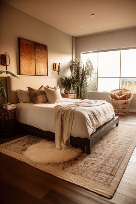 Earthy Bedroom Aesthetic, Cozy Earthy Bedroom, Masculine Bedroom Decor, Simple Bed Designs, Bedroom Inspirations Minimalist, Natural Bedroom, Earthy Bedroom, Warm Bedroom, Fall Bedroom