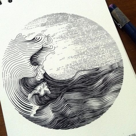 11-Waves-Muthahari-Insani-Beautifully-Detailed-Ink-Drawings-and-Doodles-www-designstack-co Stylo Art, Mountain Tattoo, Waves Tattoo, Desenho Tattoo, Ink Drawings, Art Et Illustration, Landscape Illustration, Art And Illustration, Ink Illustrations