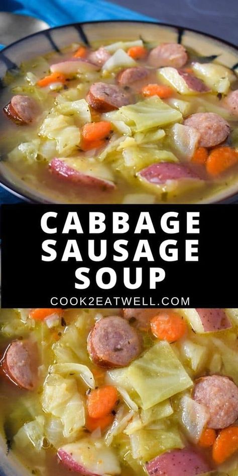 Soup Kielbasa, Cabbage Sausage Soup, Cabbage Soup Crockpot, Cabbage Sausage, Cabbage Potatoes, Cabbage Soup Diet Recipe, Sausage Soup Recipes, Cabbage And Sausage, Kielbasa Sausage