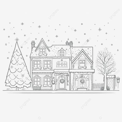 neighborhood line art christmas illustration with house suburb christmas street winter house png Christmas Village Line Art, Christmas Houses Illustration, Winter House Illustration, Line Art Christmas, Village Drawing, House Png, Christmas Street, Christmas Sketch, Christmas Template