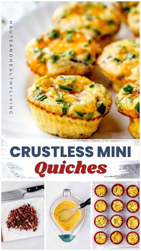 Mini crustless quiches are the perfect make-ahead breakfast for busy mornings. Made without pastry or cream for a light and easy start to the day!