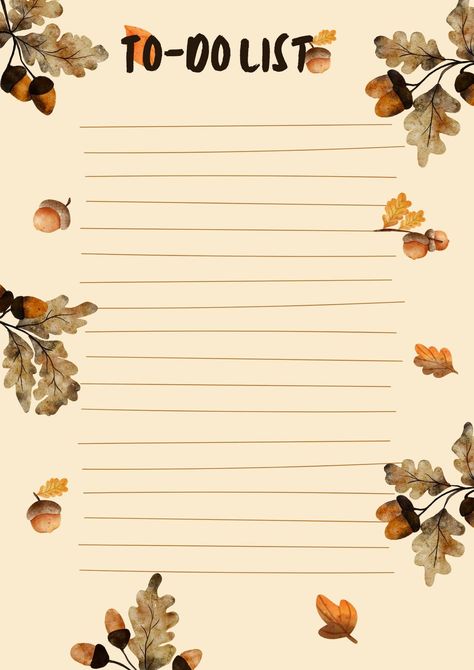 Autumn To-Do List by DesignsbyTauri on Etsy Autumn To Do List, Journal Therapy, Art Journal Therapy, Life Journal, Bullet Journal Design Ideas, Planner Templates, List Template, Journal Design, Grocery Lists