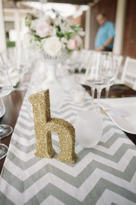 Chevron runner and table letter. Circus 3rd Birthday Party, Senior Serve Table, Graduation Tea, Chevron Table Runners, Blush Color Palette, Shabby Chic Theme, Chevron Wedding, Chevron Table, Costa Rica Wedding