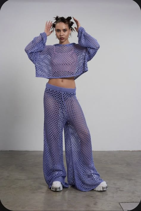 Fish Nets Outfit, Crochet Pants Pattern, Crochet Festival, Crochet Fairy, Crochet Pants, The Ragged Priest, Fish Net, Ragged Priest, Quirky Fashion