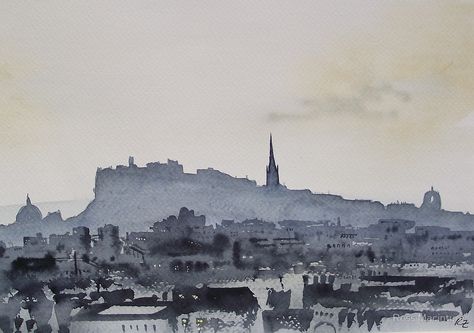 "Edinburgh 1" by Ross Macintyre | Redbubble Edinburgh Skyline, Edinburgh Photography, Skyline Tattoo, Winter Karten, Edinburgh Travel, Edinburgh City, City Drawing, Scottish Landscape, Cityscape Art