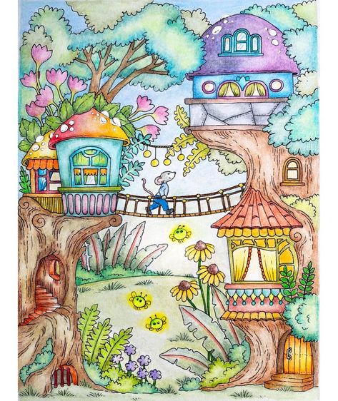 Tracing Art, Flower Pattern Drawing, Whimsical Art Paintings, Storybook Art, Disney Art Drawings, Sketchbook Art Journal, Tree Houses, Fantasy Paintings, Fairytale Art