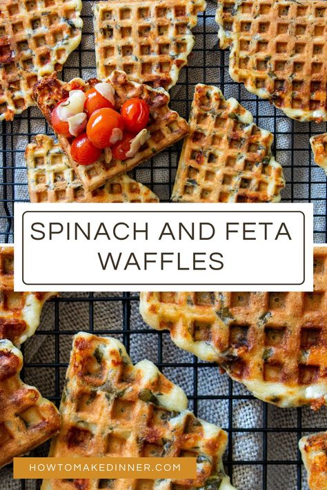 Feta Cheese Waffles, Dinner Waffle Recipes, Cheese Waffles Recipe, Savoury Waffles Recipe, Savory Waffles Dinner, Savoury Waffle Recipe, Salty Waffles, Sunday Morning Breakfast Ideas, Loaded Waffles