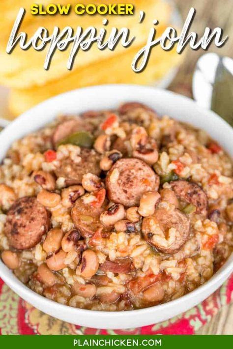 Slow Cooker Hoppin John Recipe, Hoppin John Recipe, Slow Cooker Stuffed Peppers, Hoppin John, Southern Dishes, Plain Chicken, Pea Recipes, Southern Cooking, How To Cook Sausage