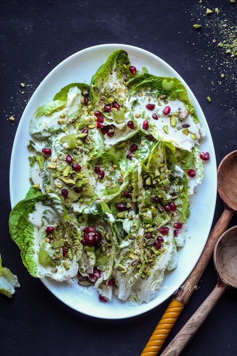 Little Gem Lettuce Salad with Tahini Dressing  — Yummy Yatra Lettuce Salad Dressing, Gem Lettuce Salad, Little Gem Salad, Thanksgiving Salads, Salad With Tahini Dressing, Gem Lettuce, Lettuce Salad Recipes, Thanksgiving Salad, Lettuce Salad