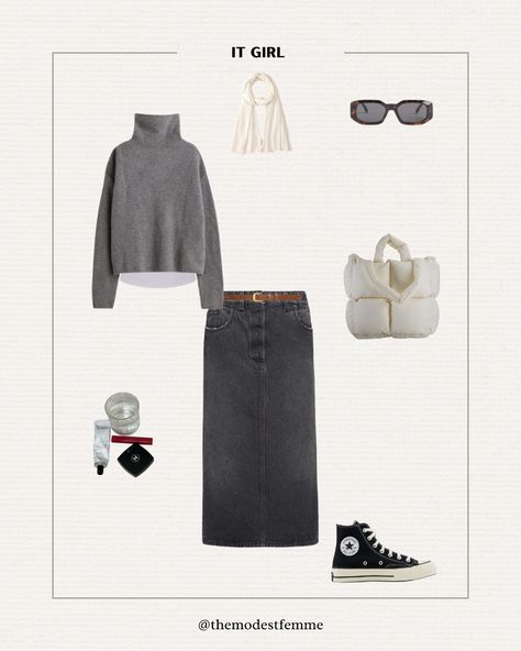 It girl putfit Gray Denim Skirt Outfit, Study Core, Denim Skirt Outfit, Denim Skirt Outfits, Skirt Outfit, Grey Denim, It Girl, Skirt Outfits, Denim Skirt