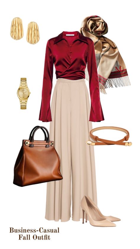 Fall Office Outfits, Golden Accessories, Business Attire Women, Cream Trousers, Office Outfit, Classy Work Outfits, Stylish Work Outfits, Fashion Mistakes, Modest Fashion Outfits