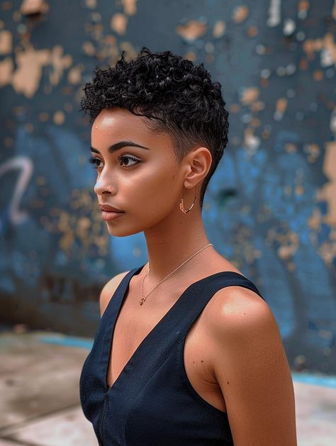 Trendy Short Hairstyles 2024: Classy & Quick Cuts Short Curly Black Hairstyles, Clipper Cuts For Women, Curly Pixie With Bangs, Very Short Curly Haircuts, Very Short Curly Hair Pixie, Very Short Curly Hairstyles, Short Afro Hair, Natural Hair Pixie Cut, Short Curly Pixie Cut