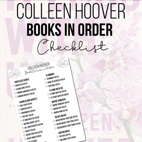 Colleen Hoover Book Reading Order, Colleen Hoover Books List In Order, Colleen Hoover Book Order, Colleen Hoover Reading Order, Order To Read Colleen Hoover Books, Colleen Hoover Book Checklist, Colleen Hoover Books In Order, Colleen Hoover Books List, Book List Printable