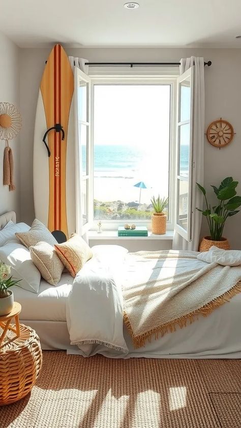 30 Boho Coastal Bedroom Styling Tips For A Relaxed Seaside Vibe - Meereey Home Decor Bedroom Elements, Boho Coastal Bedroom, Storage Small Space, Modern Beach Home, Coastal Bedroom Ideas, Small Space Furniture, Bedroom Styling, Coastal Bedrooms, Beach Home Decor