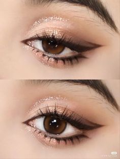 Eye Makeup Ideas For Prom, Korean Style Eye Makeup, Prom Makeup For Asian Eyes, Neutral Douyin Makeup, Douyin Prom Makeup, Prom Make Up For Brown Eyes, Asian Prom Makeup, Kpop Makeup Female, Ethereal Eye Makeup