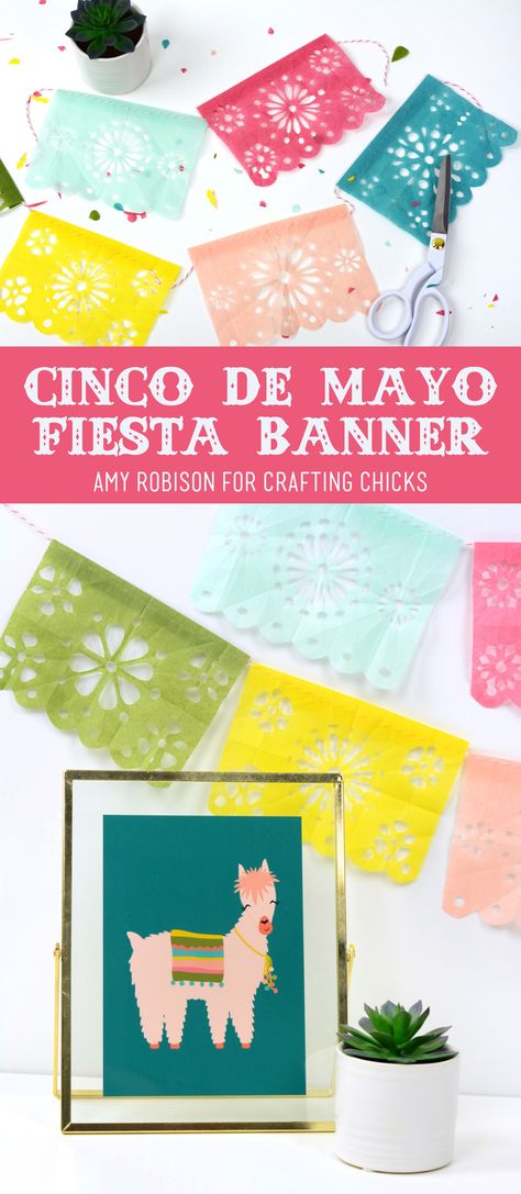 DIY Cinco de Mayo Fiesta Banner - Learn how to make a Cinco De Mayo fiesta banner using tissue paper, scissors and the easiest video tutorial that will take you step-by-step with each cut. Bridal Shower Banner Diy, Succulent Pots Diy, Diy Birthday Banner, Diy Decoracion, Bridal Shower Banner, Fiesta Theme, 5 De Mayo, Diy Banner, Diy Pots