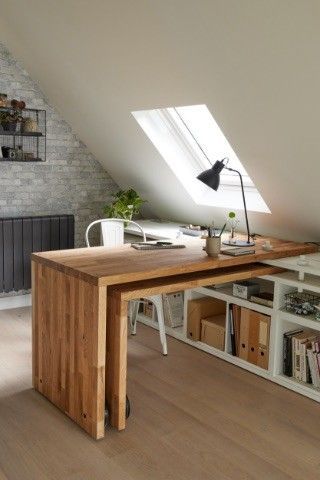 Attic Office, Loft Office, Furniture Repurpose, Loft Room, Easy Coffee, Attic Rooms, Tables Diy, Loft Design, Modern Kitchen Design Luxury