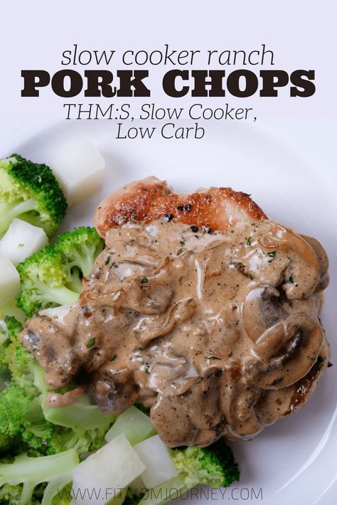 I love these Keto Slow Cooker Ranch Pork Chops because they're delicious, easy to make, and have only a few ingredients. They're a THM:S, low carb, and Ketogenic!  #trimhealthymama #recipe #slowcooker #thm #lchf #lowcarb #keto #ketosis #ketogenic #ketogen Slow Cooker Ranch Pork Chops, Pork Chops Slow Cooker, Low Carb Pork Chops, Keto Ranch, Keto Slow Cooker, Keto Pork Chops, Pork Chop Recipes Crockpot, Keto Pork, Low Carb Crock Pot Recipes