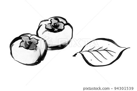 A Japanese-style illustration of a persimmon drawn using the bleeding of a brush (ink painting) Persimmon Drawing, Persimmon Illustration, Persimmon Tattoo, Branch Tattoo, Money Images, Fine Line Tattoos, Line Tattoos, Persimmon, Ink Painting