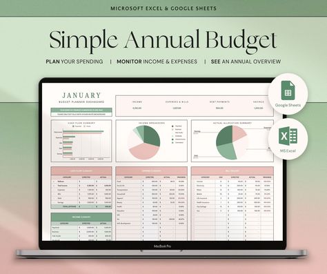 Annual Budget Spreadsheet Google Sheets Budget Planner Excel Monthly Budget Template Yearly Budget Budget Planner Simple, Google Sheets Templates, Aesthetic Planners, Simple Budget Template, Faire Son Budget, Personal Budget Template, Weekly Budget Template, Excel Budget Spreadsheet, Budget Spreadsheet Template