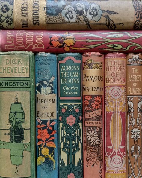 @owlandwallflower • Instagram photos and videos Victorian Book Aesthetic, Cottage Core Library, Vintage Book Aesthetic, Cottagecore Bookshelf, Vintage Books Aesthetic, Old Books Aesthetic, Bookshelf Study, Ornate Books, Cottagecore Books