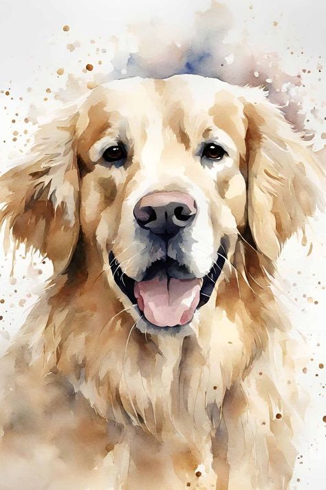 Painted Golden Retriever, Paintings Of Golden Retrievers, Painting Of Golden Retriever, Watercolour Golden Retriever, Golden Retriever Illustration Cartoon, Golden Retriever Watercolor Painting, Golden Retriever Painting Easy, Watercolor Golden Retriever, White Dog Painting