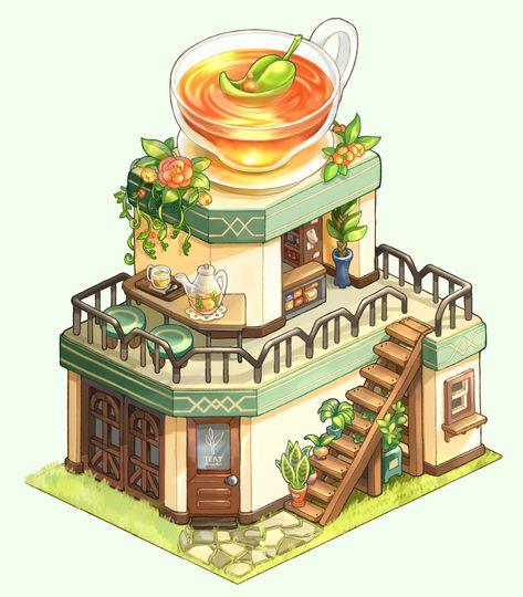 Rpg Wallpaper, Cartoon House, Props Art, Seni Dan Kraf, Isometric Art, Cute Food Art, Isometric Illustration, Herb Tea, Building Art