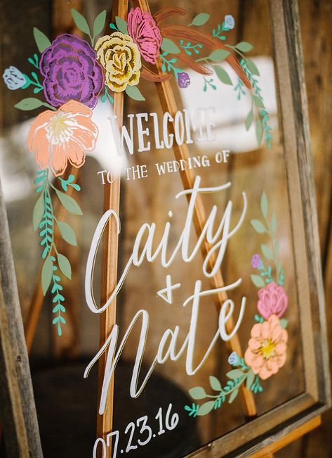 Spring Wedding Signage, Spring Wedding Welcome Sign, Mirror Welcome Sign Wedding, Welcome To Our Wedding Sign, Colorado Ranch, Refined Rustic, Colorful Wedding Invitations, Wedding Chalkboard Signs, Wedding Mirror