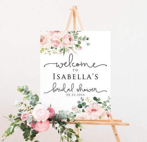 6 Sizes Blush Floral Bridal Shower Welcome Sign Template | Etsy Baby Shower Sign, Flower Bar, Bridal Shower Welcome Sign, Gold Baby Showers, Shower Welcome Sign, Welcome Poster, Bridal Shower Signs, Shower Sign, Floral Printables