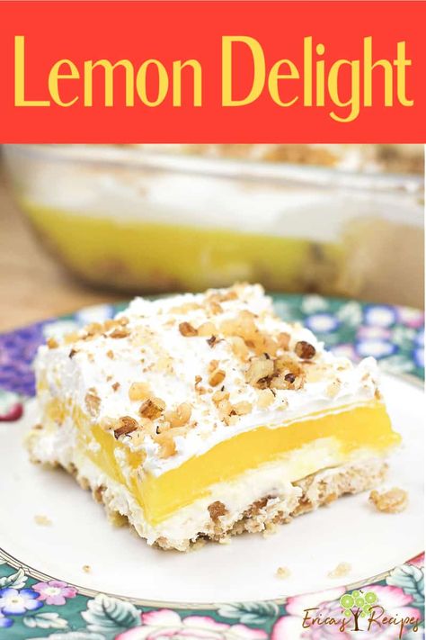 Lemon Lush Dessert, Lemon Delight, Lush Cake, Delight Dessert, Lemon Lush, Lemon Dessert Recipes, Bake Recipes, Layered Desserts, Lemon Pudding