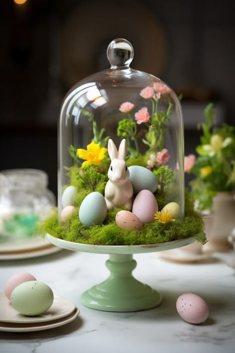 50 Gorgeous Easter Centerpiece Ideas for Your Spring Table Easter Farmhouse Decor, Easter Table Centerpieces, Cloche Decor, Easter Centerpiece Ideas, Welcoming Entryway, Easter Arrangement, Easter Spring Decor, Easter Centerpiece, Easter Craft Decorations