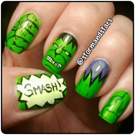 Hulk Nail Art Hulk Nails, Avengers Nail Art, Superhero Nails, Avengers Nails, Hulk Theme, Marvel Nails, Marvel Fashion, Nail Art Disney, The Hulk