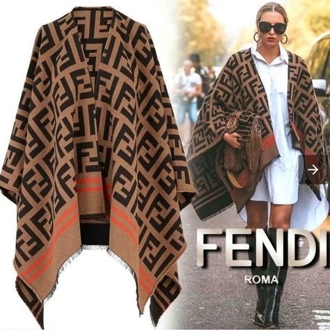 Tags FENDI Roma Oversized Shawl Reversible Plush Wool Scarf Super Cozy Poncho Fendi Poncho, Fendi Print, Reversible Plush, Fendi Sweater, Fendi Clothing, Fendi Logo, Photo Gift, Work Looks, Wool Scarf