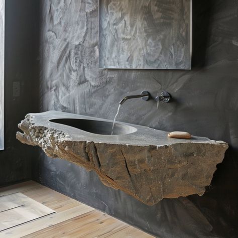 Floating Rocks, Resort Bathroom, Futuristic Bathroom, Unique Sinks, Bedroom 2024, Stone Bathtub, Stone Bathroom, Automotive Decor, Vanity Design