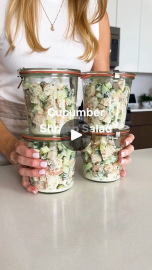 The Easiest Cucumber Shrimp Salad | The best kind of protein-packed salad for meal prep! Juicy, bite-sized shrimp gets tossed with crisp cucumbers, green onion, fresh dill, and a creamy... | By DownshiftologyFacebook Cucumber Shrimp, Salad Dressing Recipes Vinaigrette, Shrimp Meal Prep, Packed Salad, Suddenly Salad, Cucumber Dill Salad, Protein Salad, Healthy Recipes For Diabetics, Light Salad