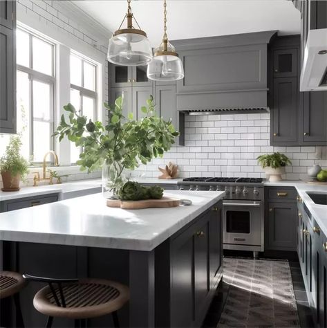 Bring The Kitchen To The Next Level Dark Gray Cabinets White Countertops, Gray Cabinets White Countertops, Charcoal Gray Kitchen Cabinets, Kitchen Cabinets Design Ideas, Cabinets Design Ideas, Dark Grey Kitchen Cabinets, Kitchen Cabinets Design, Lower Cabinets, Dark Grey Kitchen