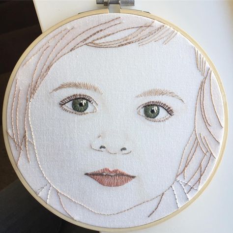 Getting her ready to send -- I'll miss this sweet face! 💗 Face Embroidery, Portrait Embroidery, Embroidery Hoop Art Diy, Embroidered Portrait, Embroidery Stitching, Hand Embroidery Videos, Diy Embroidery Patterns, Hand Embroidery Kit, Handmade Embroidery Designs