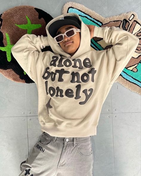 Alone But Not Lonely, Trendy Boy Outfits, Tshirt Design Inspiration, Crazy Outfits, Mens Trendy Outfits, Fashion Design Clothes, Apparel Design, Hoodie Design, Hoodie Print