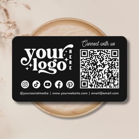 Business Calling Card, Business Card Instagram, Trendy Business Cards, Social Media Photo, Bead Jewelry Patterns, Qr Code Business, Qr Code Business Card, Graphic Design Business Card, Black Business Card