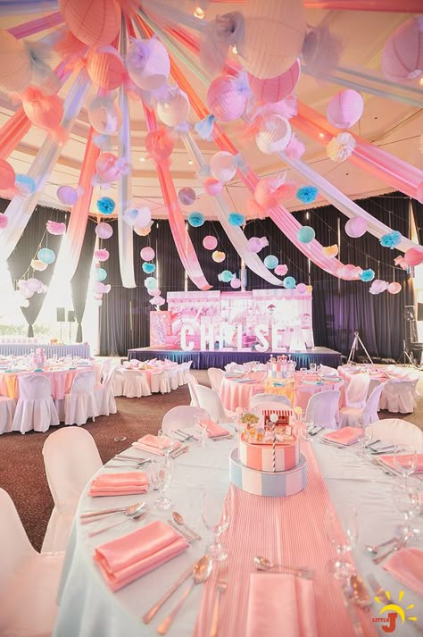 Candy Land Quinceanera Theme, Candyland Quinceanera Theme, Candy Theme Birthday Party, Carousel Birthday, 1st Birthday Girl Decorations, Sweet 16 Themes, Wedding Shower Themes, Girls Birthday Party Themes, Backyard Birthday