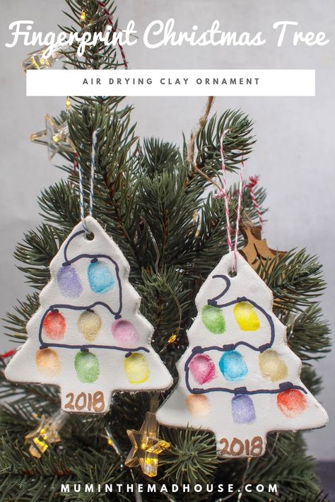 Fingerprint Christmas Tree, Fingerprint Christmas, Hadiah Diy, Air Drying Clay, Christmas Crafts For Gifts, Preschool Christmas, Toddler Christmas, Christmas Crafts For Kids, Baby Crafts