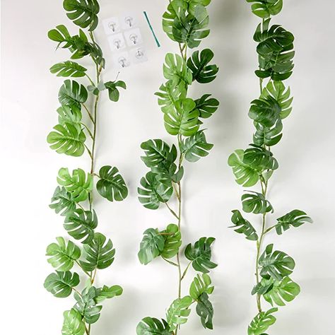 Monstera Leaf Wreath, Safari Leaves, Hanging Ferns, Hawaiian Beach Party, Artificial Palm Leaves, Vine Decoration, Artificial Eucalyptus Garland, Wild One Birthday Party, Artificial Garland