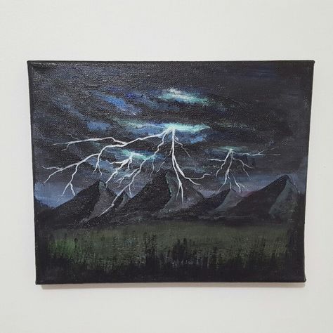 Thunderstorm Painting Easy, Thunderstorm Painting Acrylic, Painting Thunderstorm, Thunderstorm Painting, Lightning Art, Art Attack, Beginner Painting, Acrylic Canvas, Art References