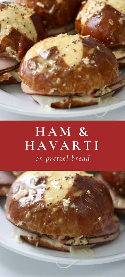 Pretzel Bread Sandwich, Hot Ham And Cheese Sandwiches, Sandwich Dinner, Pretzel Sandwich, Pretzel Bread, Ham And Cheese Sliders, Cheese Sliders, Tasty Bread Recipe, Ham Sandwiches