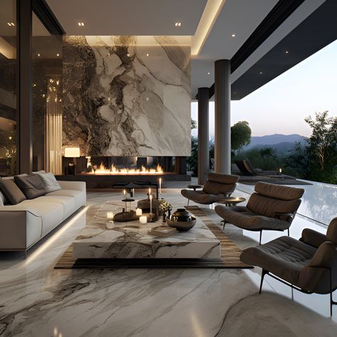 Ultra Modern Living Room, Ultra Modern Interior, Marble Living Room, Cabin Fireplace, Luxury Living Room Design, Home Entrance, Rustic Home Design, Design Room, Home Entrance Decor