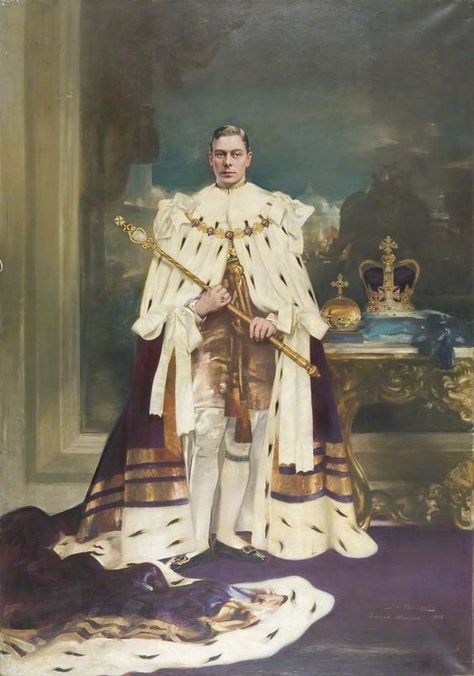 HM King George VI of the United Kingdom of Great Britain and Northern Ireland, Emperor of India, in his coronation robes.  God Save the King Emperor: Royal Portraits Painting, Coronation Robes, St Helier, Poster Portrait, M King, Royal Portraits, Music And Arts, King George Vi, Royal Art