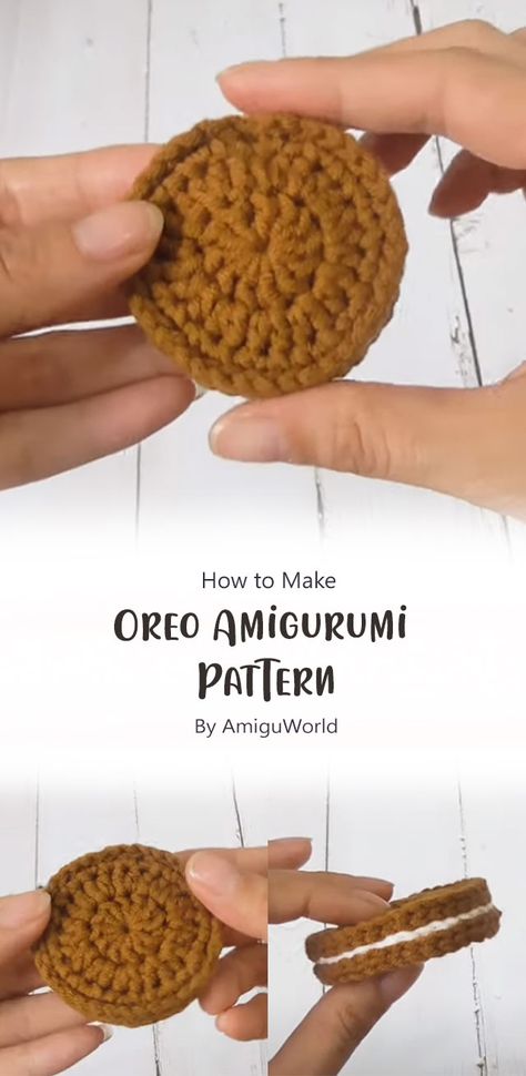 Amigurumi Cookies Free Pattern, Crochet Oreo Cookie Free Pattern, Oreo Crochet Pattern, Easy Crochet Food Patterns, Crochet Cookies Free Pattern, Oreo Crochet, Crochet Oreo, Cookie Monster Cookie Jar, Crochet Cookies