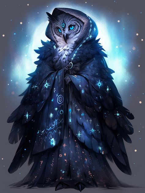 Owlkin Fantasy Art, Humanoid Owl Concept Art, Owlin Dnd Warlock, Fantasy Owl Creature, Owlin Dnd Art, Owl Person Character Design, Owlin Wizard, Owlfolk Dnd, Owl Humanoid